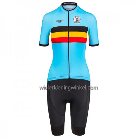 Set Fietsshirt + Korte Koersbroek 2023 België Nationaal Team Lichtblauw Dames